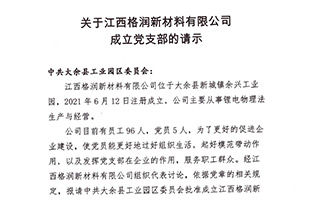 關(guān)于江西格潤(rùn)新材料有限公司成立黨支部的請(qǐng)示