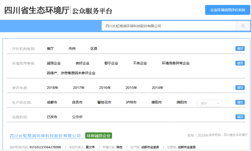 環(huán)境信用評價結(jié)果